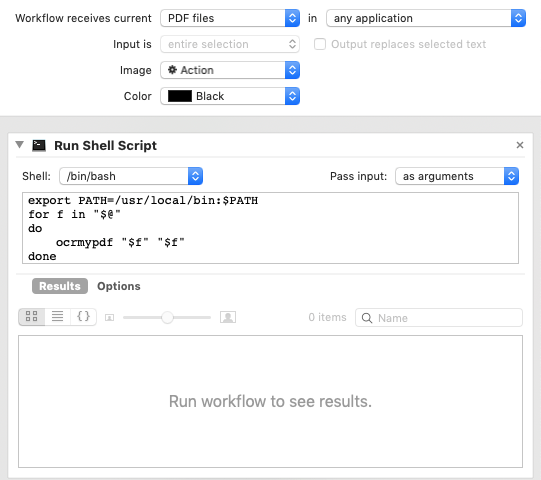 Example macOS Automator workflow